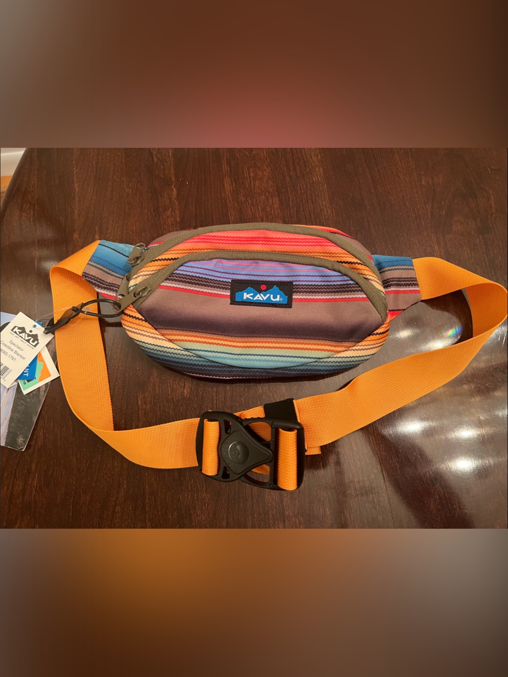 Kavu Spectator Coastline  Orange Multi-Stripe Sling Belt Bag H2O Resistant NEW